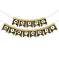 BLACK GOLDEN POLKA DOT HAPPY BIRTHDAY WORD BANNER WITH RIBBON LACE. 