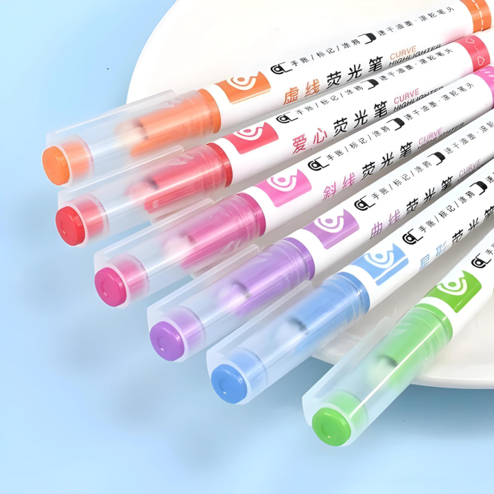 6 psc Multi-colored Drawing Curve Pen Funny Pattern Outline Marker Pen Hand Copy Account Curve Pen Quick Dry Mark Notes Painting Highlighter DIY Card Marker Pens Quick Dry Mark Notes Painting Highlighter