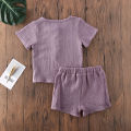 2pcs Toddler Kids Baby Girl Boys Outfits Short Sleeve Cotton and linen Button T-shirt tops+shorts Clothes set 2020 Summer 2 orders. 
