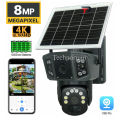 WiFi Solar Dual Lens 8MP 4K Security Camera 10X Zoom Outdoor Wireless CCTV Smart Motion Detection Auto Tracking Night Vision Waterproof 8000mAh Battery Backup IP Cam for Home Garage Shop Office. 