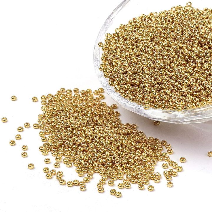 Small Round Golden Glass Seed Beads DIY Jewelry Making Craft Metallic Golden Gold Beads 2mm Glass Loose Spacer Beads Necklace