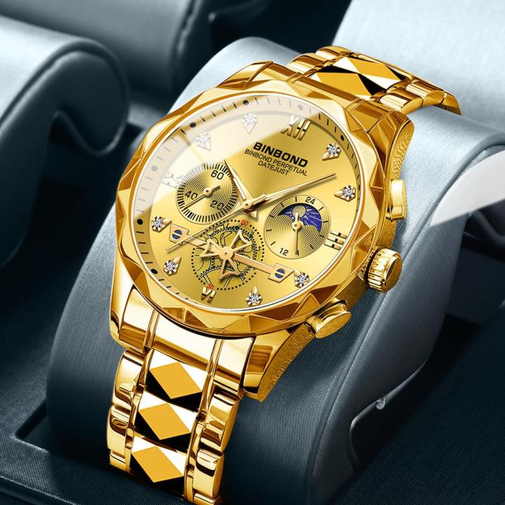 Bimpon's new series of multifunctional quartz watches versatile trend watches six-hand chronograph casual men's tungsten steel color