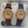 Elite class ladies watches leather strap (pack of two). 