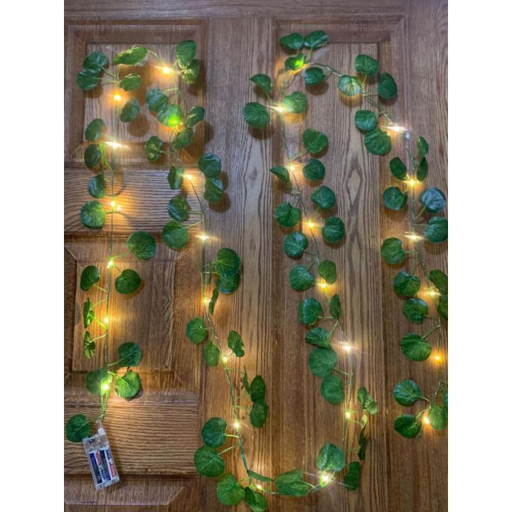 SKYUP Green leaf bail with led fairy led 15feet light switch operator. Artificial Leaves bail Fairy Lights wall Hanging for Decoration - LED Artificial Leaf Bail Lights For Room Decoration Party Decoration String Light