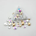 8mm-16mm Round Crystal AB Color Silver Base Sew On Rhinestone Beads, Sew On Stones Spacer buttons for Garment Jewelry 30-100pcs. 