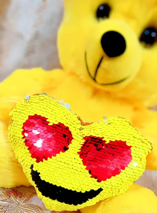 12''%20Sequince%20Heart%20Fluffy%20Teddy%20Bear%20Hat%20Wear%20Teddy%20Bear%20for%20Girls/%20Kids%20-%20Yellow%20-%20Image%203