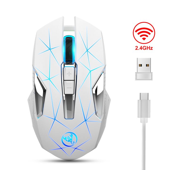 HXSJ T300 7 Keys 2400DPI 2.4G Colorful Luminous Wireless Mouse T300 White