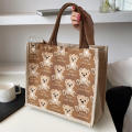 Portable Shopping Bag Fashionable Canvas Handbags Large-capacity Handbag Stylish Tote Bags Cotton Linen Tote Bag Shopping Bag Bear Pattern Tote. 