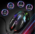 RGB Gaming Mouse With Mousepad - 7 Light Breathing Colours In Mouse & Red Medium Size Mouse Pad All Sides Stitched - USB Wired Gaming Mouse For PC & Laptop - No Side Button - Black. 