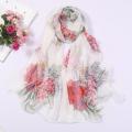 Fashion Women Flower Print Long Soft Wrap Scarf Simulation Silk Shawl Scarves. 