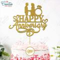 Happy Anniversary Cake Topper for Cake Decoration, Wedding Anniversary & Engagement Party Celebration Toppers in Gold. 