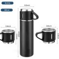 Vacuum Flask Set with 3 Cups Combo  500ml/16.9oz Vacuum Insulated Bottle with Cup Top Grade Stainless Steel Double Wall Insulated Thermos Travel Flask Bottle for Tea / Coffee / Water to keep Hot & Cold Up to 12 Hours suitable for Indoor or Outdoor Use. 