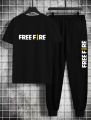 Free Fire Trend Sport And Gym Outfit Markhor Printed Summer Tracksuits Pack Of 2 T Shirt And Trouser For Men. 