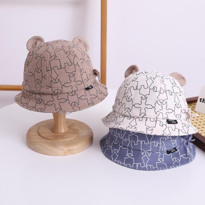 Baby Bucket Hat For 3-12M New Spring Baby Boys Girls Sunshade Hat Cute Cartoon Bear Print Outdoor Summer Kids Hat Fishing Cap
