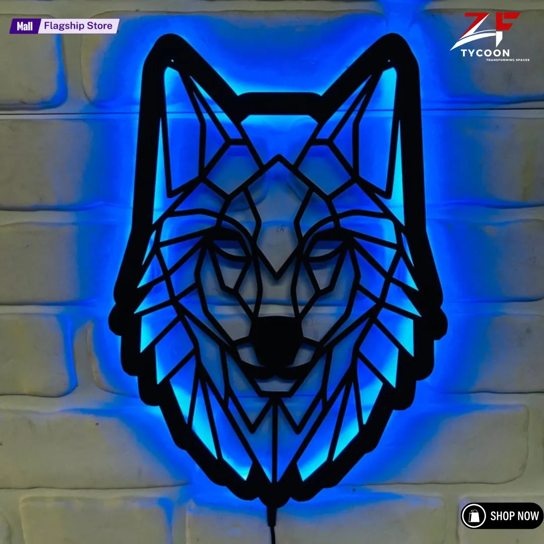 Rgb Wolf ZF Geometric Wolf lighted-up Wooden 7mm Thickness Imported Sheet Wall ...