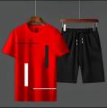printed summer track Men's Clothing Summer Breathable T-Shirt and Black Shorts Gym wear and comfortabl. 