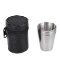 4 Pcs/Set Polished 30 Ml Mini Stainless Steel Shot Glass Cup Drinking Glasses With Leather Cover Bag For Home Kitchen Bar. 