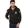 Black Real Madrid Ronaldo 7 Number Fleece Printed Hoodie for Men. 