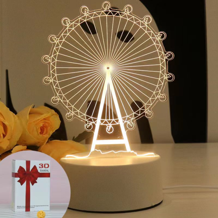 Hot Sale New 3 Color Ferris Wheel Light LED Bedroom Bedside Lamp Acrylic Creative Festival Gift Night Light Table Lamp LED Desk Lamp Creative Gift Bedside Lamp Small Gift