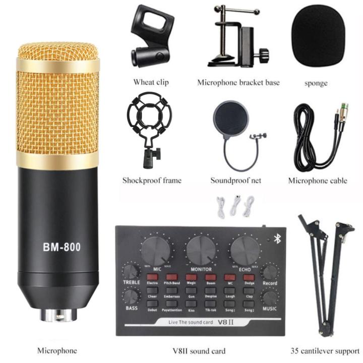 BM800 Condenser Microphone Kit - Bm 800 with V8-II Usb Sound Card, Pop Filter & Arm Scissor Stand  - Black - Silver - Red - Blue