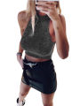 Ladies Summer Slim Vest Back Lace Up Hanging Neck Sleeveless Top Girls Round Collar Short Camisole  Tank Top Female Base Shirt Clothes. 