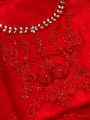 Fancy Red Chiffon Embroidered Saree For Women. 