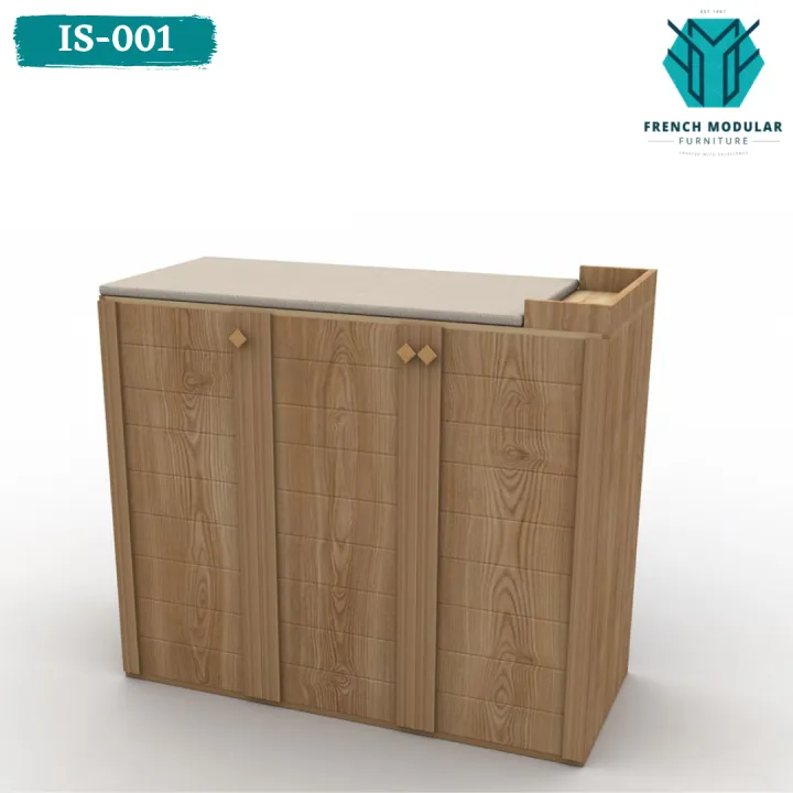 IS-001%20-%20Oak%20Wood%20Iron%20Stand%20with%203%20Cabinets%20Chest%20of%20Drawer%20Dark%20&%20Light%20Brown%20Polish%20Finish%20Storage%20Chester%20-%20Image%202