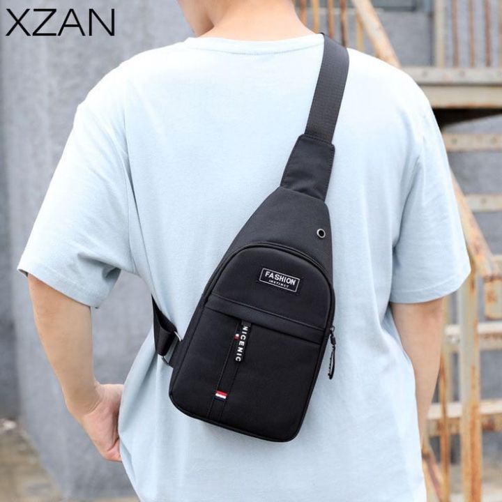 Fashion Instinct Korean Style Chest Sling Bag With Earphone Hole Men Crossbody Bag Shoulder