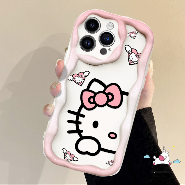 Cartoon Cute Hello Kitty Phone Case Compatible For Infinix Hot 11 12 10 9 8 Play 30 20 30i 10Lite Smart 7 6Plus 6 5 SPARK GO 10 Note 30 12 G96 Creative Sweet Cat 3D Wavy Curved Edge Cover