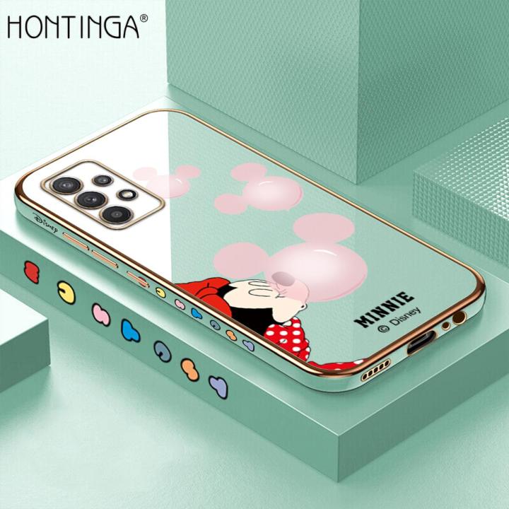 Hontinga for Samsung A32 4G Back Cover（Free Lanyard）Luxury 6D Plating Cartoon Bubble Mouse Side Pattern Case Soft Silicone Square Mobile Cover