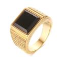New Fashion Men's Large Black Zircon Seal Ring Gold Color Stainless Steel Men's Tribal Charm Jewelry Gifts for Boys. 