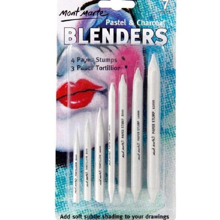 Mont Marte 7 Pieces Set Charcoal Blender Blending Stump Pastels & Tortillion For Sketch Drawing