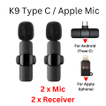 K9 Wireless Lavalier Microphone with USB Type C and iOS Connector Plug and Play Noise Reduction for Vlogging and Live Recording. 