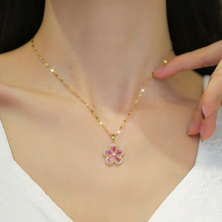 Elegant%202pcs%20Ladies%20Stainless%20Steel%20Flower%20Pendant%20Necklace%20Earring%20Set%20Suitable%20for%20Girls%20Stainless%20Steel%20Versatile%20Jewelry%20Accessories%20-%20Image%207