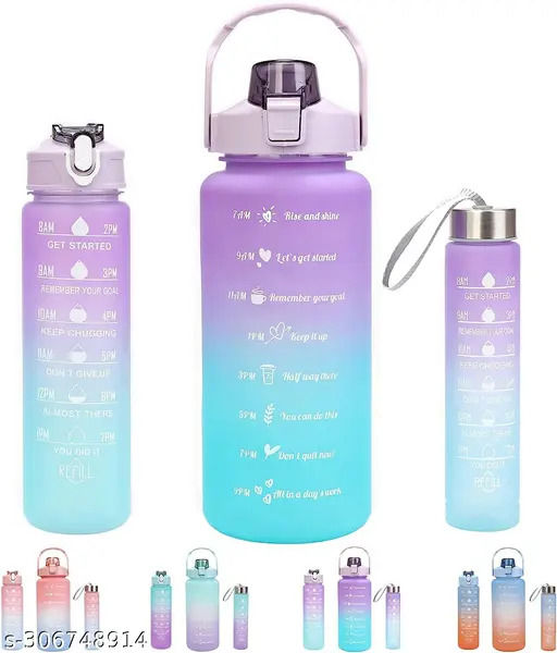 3pcs | 2pcs 1pcs PMotivational Water Bottle With Straw, Bottle & Straw Cleaner, Gradient Color Drinking Water Bottle For Girls And Female Gym With Handle, Portable Water Bottle For School, Fitness, Outdoor Sports, BPA Free Grade Plastic Travel