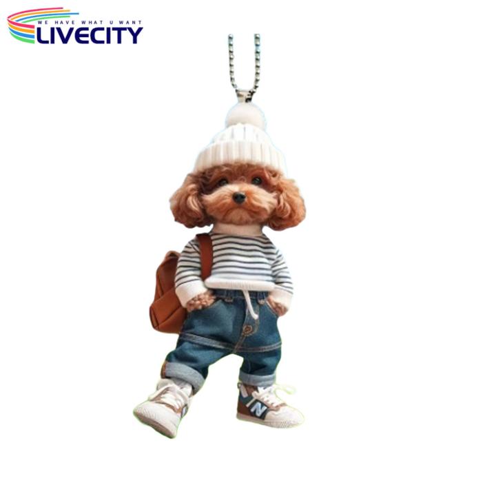 Dog Hanging Decoration Adorable Dog Man Acrylic Hanging Decoration for Christmas Tree Car Cute Puppy Ornament for Home Car Rearview Mirror Buyers' Favorite Lifelike Dog Pendant