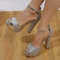Women Fashion Stylish Silver Glitter Block Heels Sandals for Weddings, Parties, and Every Function Perfect Comfortable. 