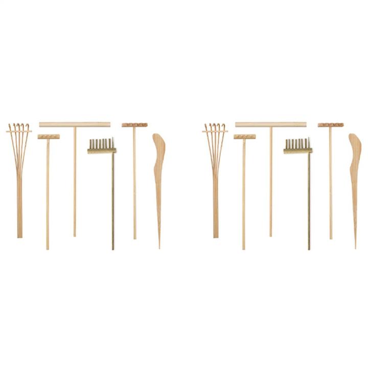 12X Mini Japanese Zen Garden Rake Bamboo Tool Set, Wooden Sandbox Sand Play Therapy Kit