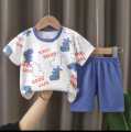 2-Piece Cotton Jersey Outfit for Boys – Printed Shirt & Shorts Set For Kids Summer Wear. 