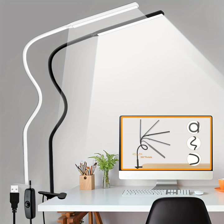 1pc Flexible LED Desk Lamp - Swing Arm Table Light with Clamp, Eye-Caring Gooseneck Task Light, USB Power Cord with Switch, Adjustable Brightness, Energy-Efficient, Space-Saving Design for Home Office - Eid Al-Adha Mubarak Gift Idea