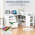 Home Office L-Shaped Computer Desk Workstation w/ Storage Shelves Drawers, White. 