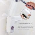Smart Touch Automatic Toothpaste Squeezer with Hanging Toothbrush Holder – Sleek Blue Wall Mounted Bathroom Set. 