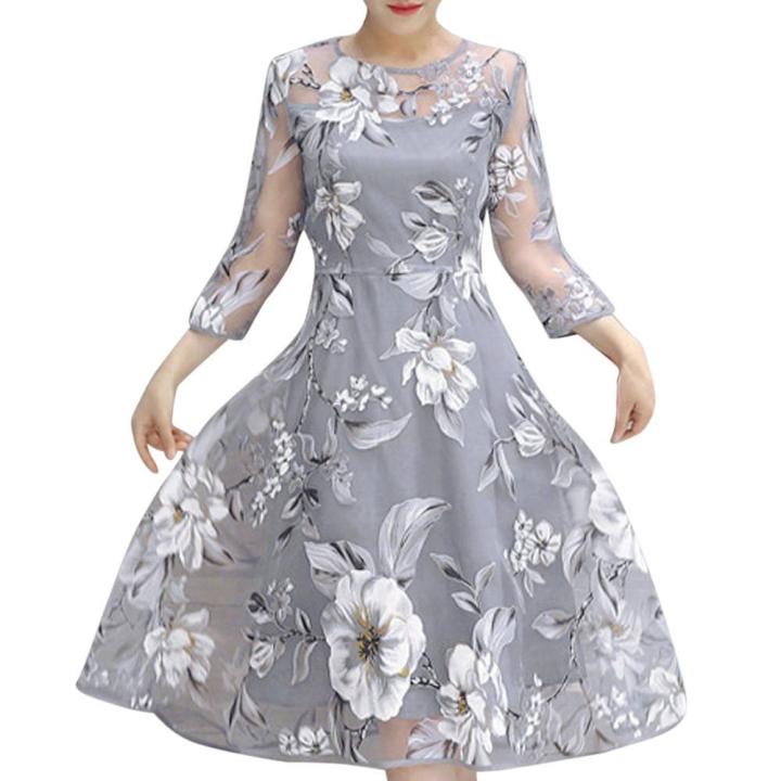 Women's%20Summer%20Floral%20Print%20Korean%20style%20Wedding%20Party%20Ball%20Prom%20Gown%20Dress%20-%20Image%204