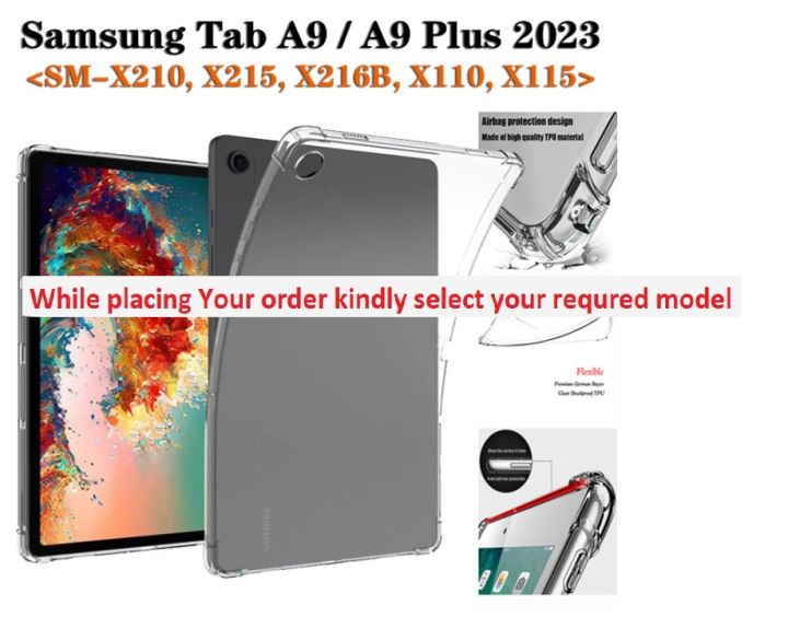 For Samsung Galaxy Tab A9 8.7 2023 A9 Plus A9+ 11.0 SM-X210 SM-X215 SM-X216B SM-X110 SM-X115 Tablet Case TPU Cover Four-corner Shockproof Protection Clear Case