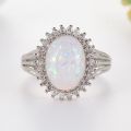 Large Fire Opal Stone Silver Color Ring Crystal Rings Bague Women Men Anniversary Wedding Ring Gifts Jewelry Anel Z4J729. 