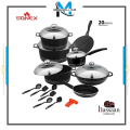 SONEX Itali Gift Pack Cookware Set with Steel Lid - 20 Pieces - PTF Non Stick Coating - Black. 