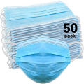 Disposable Face Mask Blue 3 Protective Layers, Nose Pin Cover , 50 Pcs-Pack of Box Adult. 