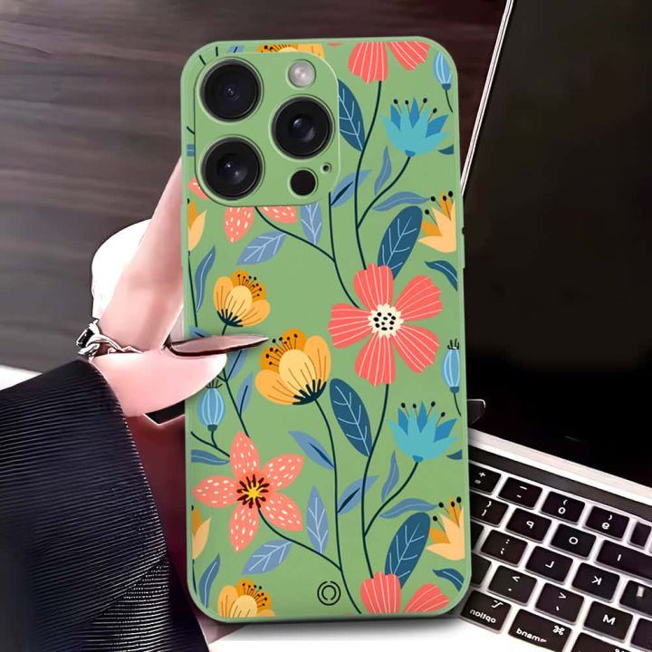 IPhone_ 16 Pro Max Cover - Light Green - D2 - ONation Floral Series - HQ Liquid Silicone Soft Case