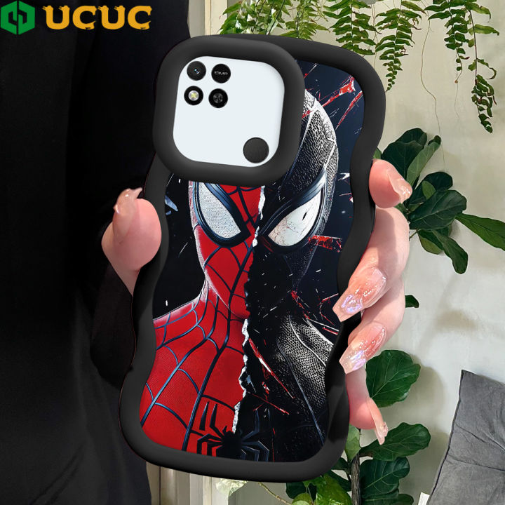 UCUC for Redmi 9C Redmi 10A Back Cover Red Black Spider Man Creative Candy Color Wave Silicon Phone Protective Case