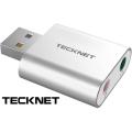 TECKNET USB Audio Adapter External Stereo Sound Adapter Aluminum with 3.5mm Speaker/Headphone and Microphone Jacks For Windows and Mac, Plug and Play, No drivers Needed. 